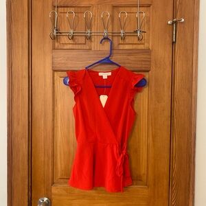 Monteau Red Wrap Ruffled Blouse